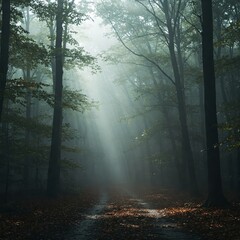 Obraz premium Fog in nature, mystical forest and beautiful scenery