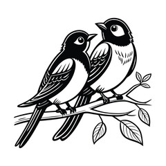 sticker of black and white cute love birds
