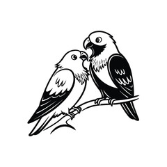 sticker of black and white cute love birds

