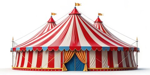 Red and White Striped Circus Tent on White Background