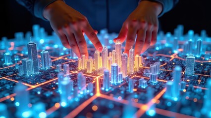 Obraz premium Interactive Cityscape Digital Model - Generative AI. 