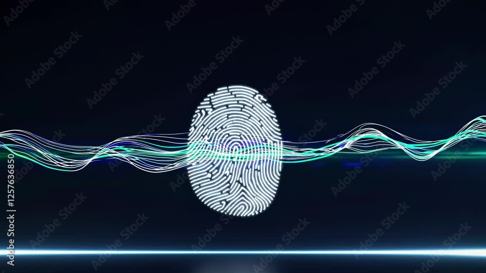 Leinwandbilder a digital fingerprint appearing on a dark matrix background, with glowing data lines flowing around it, creating a futuristic cybersecurity effect