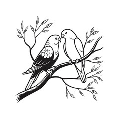 sticker of black and white cute love birds
