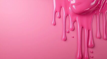 A vibrant pink surface with thick drips of paint cascading down, creating a playful and artistic effect.