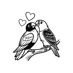 sticker of black and white cute love birds
