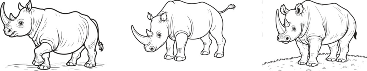 set of Rhinoceros animals vector on white background 