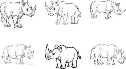 set of Rhinoceros animals vector on white background 