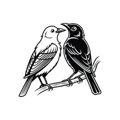 Fototapeta premium sticker of black and white cute love birds 