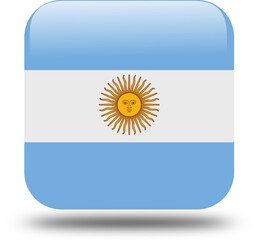 argentina Flag – 3D Square Icon Style with Drop Shadow, High Resolution PNG	