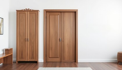 Interior of a room with a wardrobe and door. Useful for interior design, real estate or home improvement.