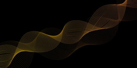 Abstract black background with golden line. Modern template abstract design flowing particles digital frequency track equalizer. abstract wave line for banner, wallpaper background with wave design
