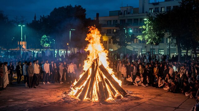 Photo of people celebrating holika dahan in community