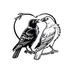 sticker of black and white cute love birds
