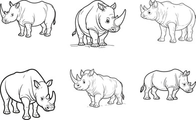 set of Rhinoceros animals vector on white background 