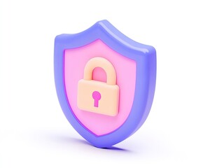 Fototapeta premium A colorful shield icon featuring a padlock, symbolizing security and protection in a modern design, isolate on white background.