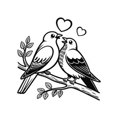sticker of black and white cute love birds
