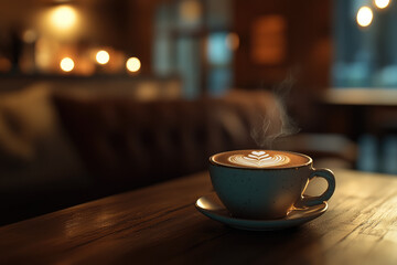 A steaming cup of cappuccino with intricate latte art, served in a ceramic cup