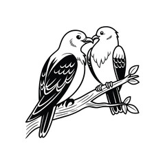 sticker of black and white cute love birds
