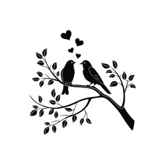 sticker of black and white cute love birds
