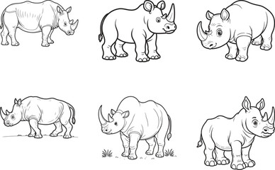 set of Rhinoceros animals vector on white background 