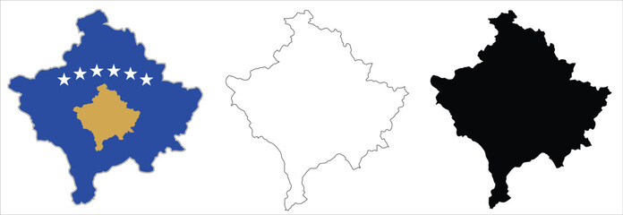 Kosovo map symbol shape, flag color , black map and white outline concept icon web vector illustration