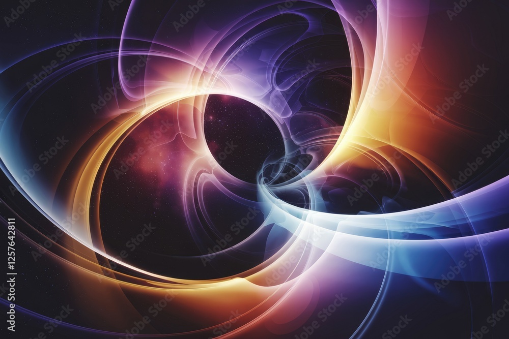 Poster abstract cosmic swirl of vibrant colors and glowing nebulae creating a mesmerizing visual experience