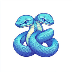 vibrant blue two headed snake illustration with intricate scales and expressive eyes, showcasing unique and captivating design