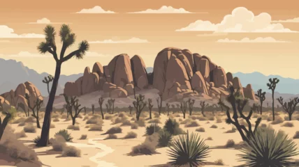 Gardinen A breathtaking vector illustration of Joshua Tree National Park, capturing its iconic desert landscape, unique rock formations, and distinctive Joshua trees in Southern California. © Canncelo