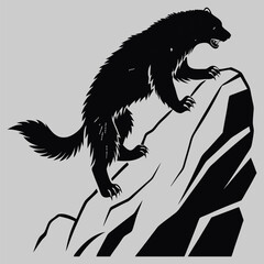 a wolverine leaping off a rock silhouette vector design art and illustration