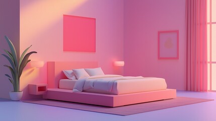 A stylish pink bedroom.