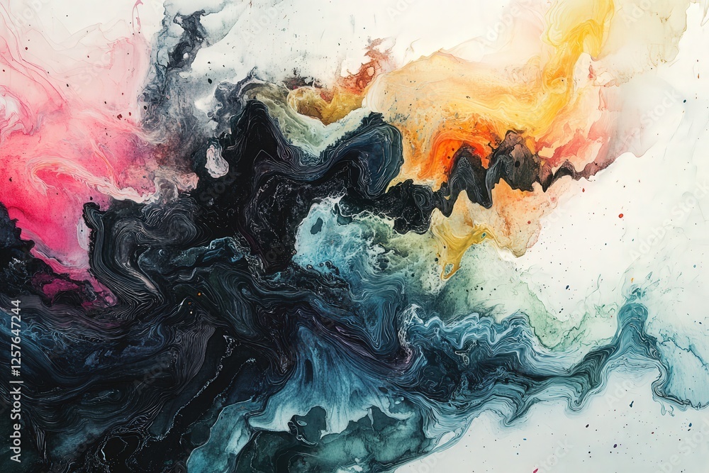 Aufkleber 4k image of colorful watercolor paints flowing and blending on textured paper, creating an abstract 