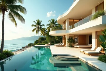 Fototapeta premium Luxury Coastal Residence with Infinity Pool and Expansive Ocean Views