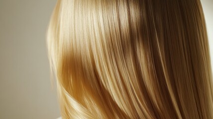 Naklejka premium Beautiful model girl with Blond hair strand,silky healthy wavy hair strand,hair wavy ribbon, with smooth,Keratin straightening,Treatment,straight long hair,procedures,Smooth hairstyle.