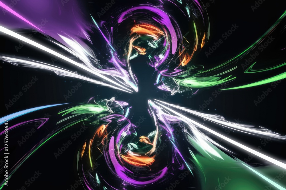 Poster Abstract swirling neon artwork with vibrant colors and dynamic lines creating a mesmerizing visual effect.