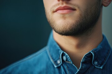 Obraz premium close-up of a man's face and denim shirt