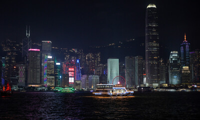 Obraz premium Stadtpanorama, Nacht, Hongkong Island, Volksrepublik China