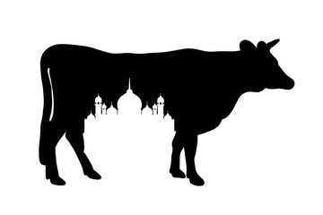 A cow and a mosque, united in a symbol of faith and tradition. Strength, devotion, and sacrifice in one silhouette