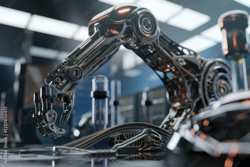 Aufkleber a sophisticated robotic arm, meticulously crafted with metallic components, performs precision tasks