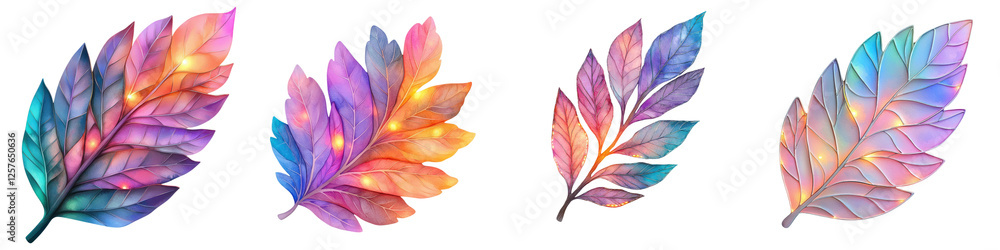 Poster vibrant colorful leaves abstract nature patterns mesmerizing digital with intricate prismatic and et