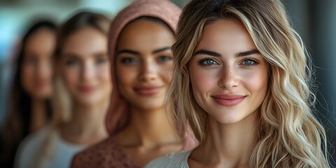 Diverse Line of Individuals with Unique Hairstyles and Clothing