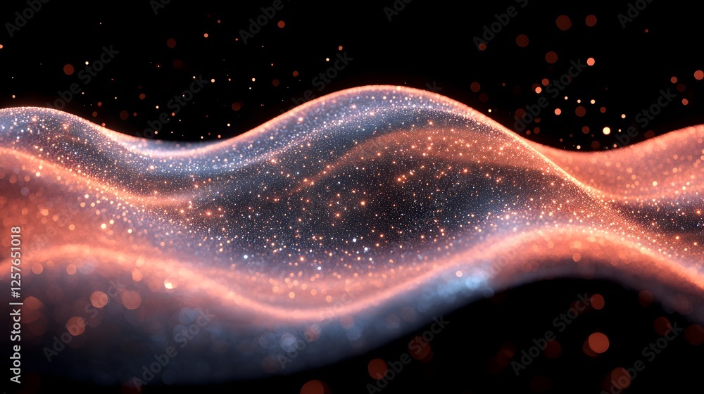 Poster abstract glittering wave: a mesmerizing digital rendering of a shimmering wave, composed of countles