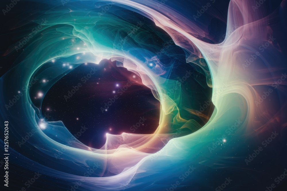 Poster abstract cosmic artwork depicting swirling nebulae and stars, creating a mesmerizing celestial scene