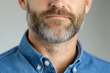 Obraz premium man with beard in blue denim shirt