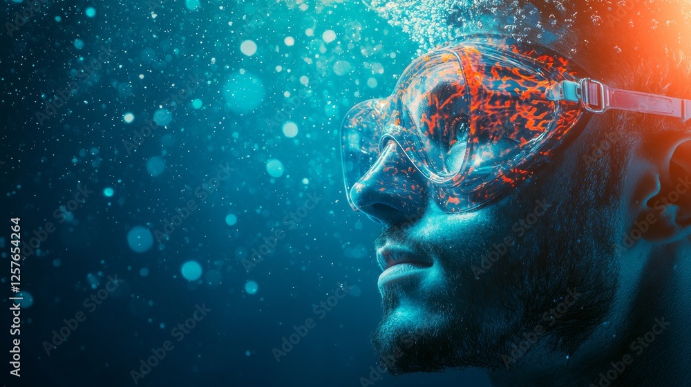 Aufkleber diving into the serene depths of the ocean, a skilled swimmer showcases graceful movements while bei