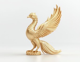 Fototapeta premium a brass phoenix bird figurine on white background.
