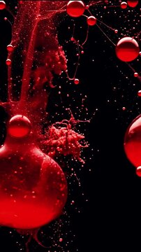 Abstract red liquid splash creating dynamic shapes against a black background, showcasing motion and fluidity