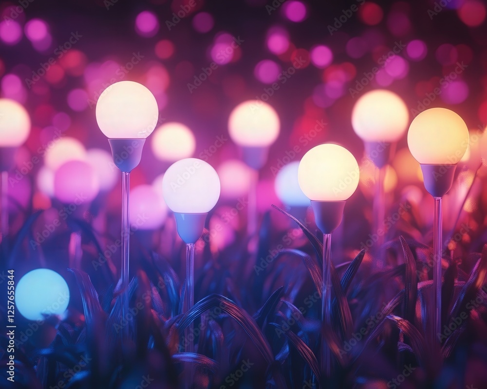 Poster group of bulbs glowing softly, with the bokeh effect in the background turning the scene into a colo