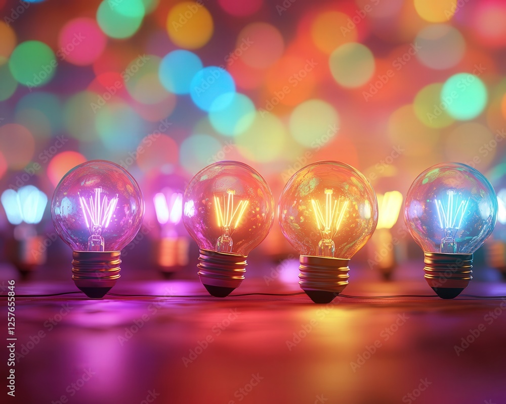 Poster group of bulbs glowing softly, with the bokeh effect in the background turning the scene into a colo