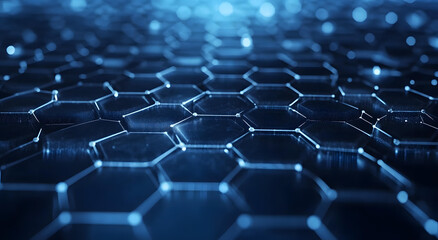 Naklejka premium Abstract Hexagonal Network Digital Technology Background, Futuristic Blue Grid Pattern
