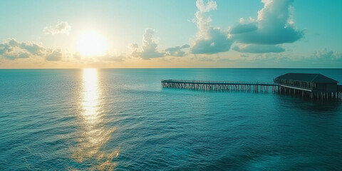 Fototapeta premium Malediven Urlaub. Mit wunderschönen Hotelresorts auf dem Meer. Luxusurlaub Sonne Meer Freiheit